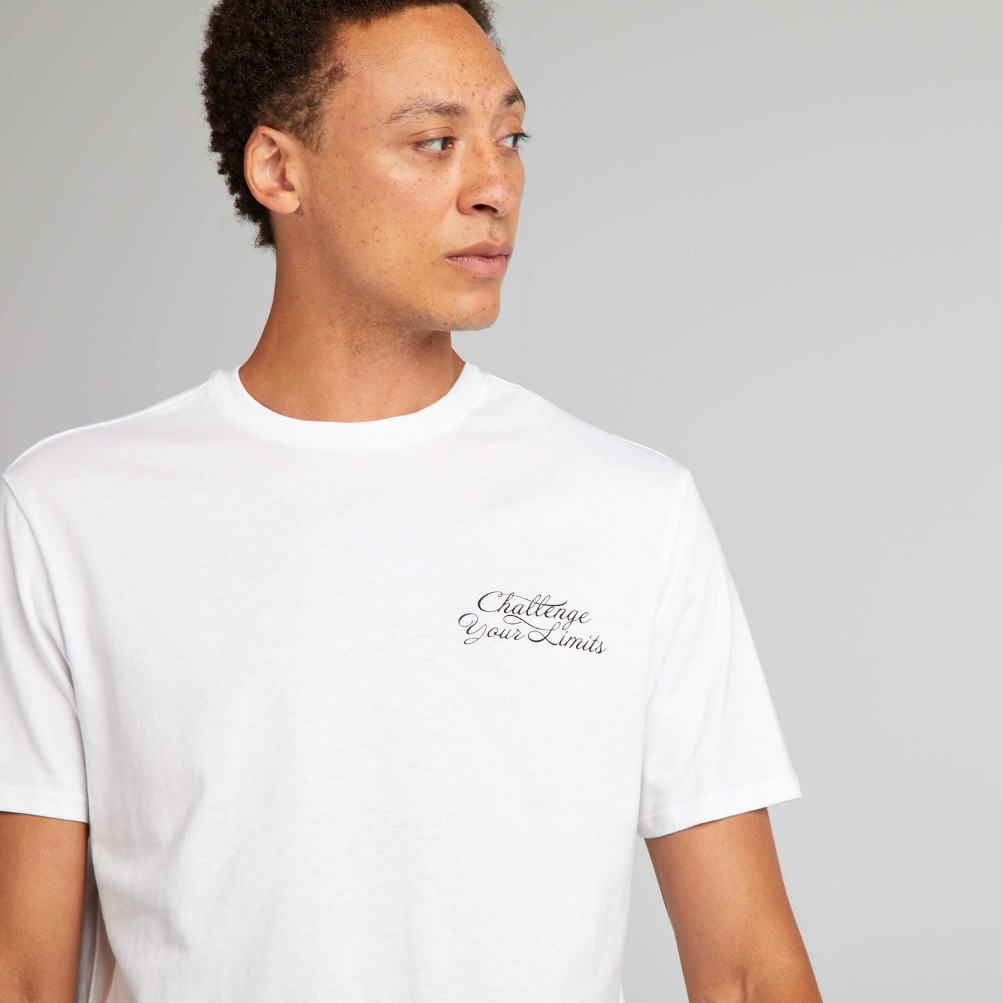 T-shirt en coton à coupe droite avec imprimé Blanc 'Challenge'