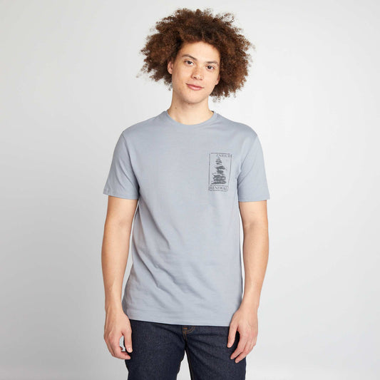 T-shirt en coton à coupe droite avec imprimé Bleu 'Renewal'