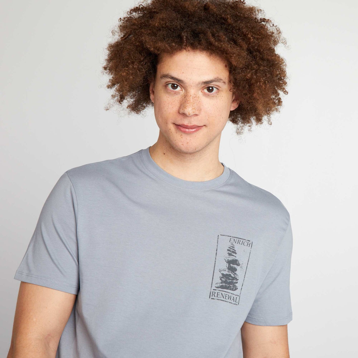 T-shirt en coton à coupe droite avec imprimé Bleu 'Renewal'