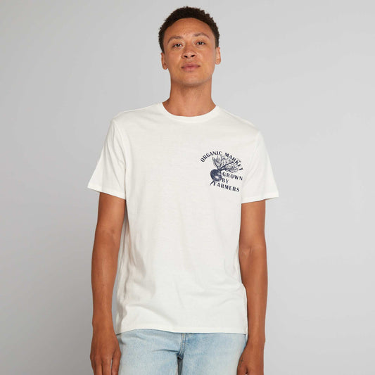 T-shirt en coton à coupe droite avec imprimé Blanc 'Farmers'