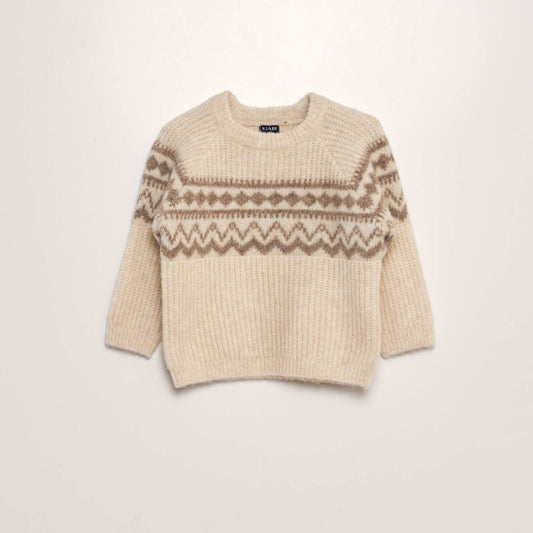 Pull tricot motif jacquard Beige