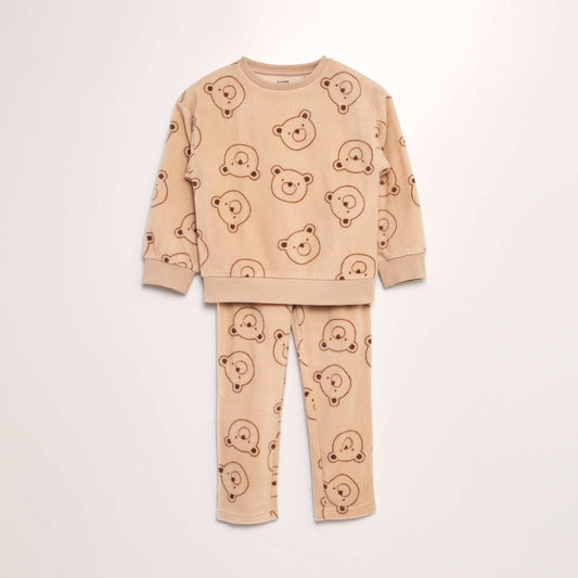 Ensemble pyjama en polaire imprimé t-shirt + pantalon - 2 pièces Marron