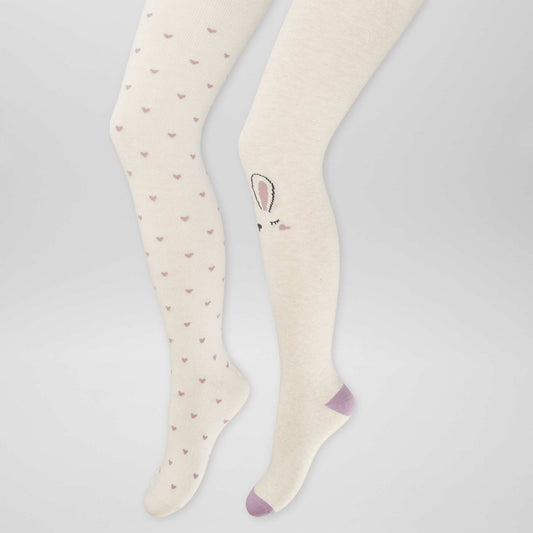 Lot de 2 collants chauds  'animaux' Beige