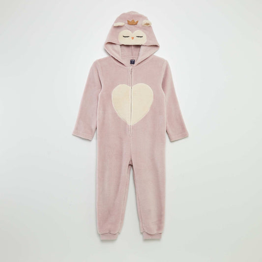 Combinaison de nuit en polaire 'hibou' Rose