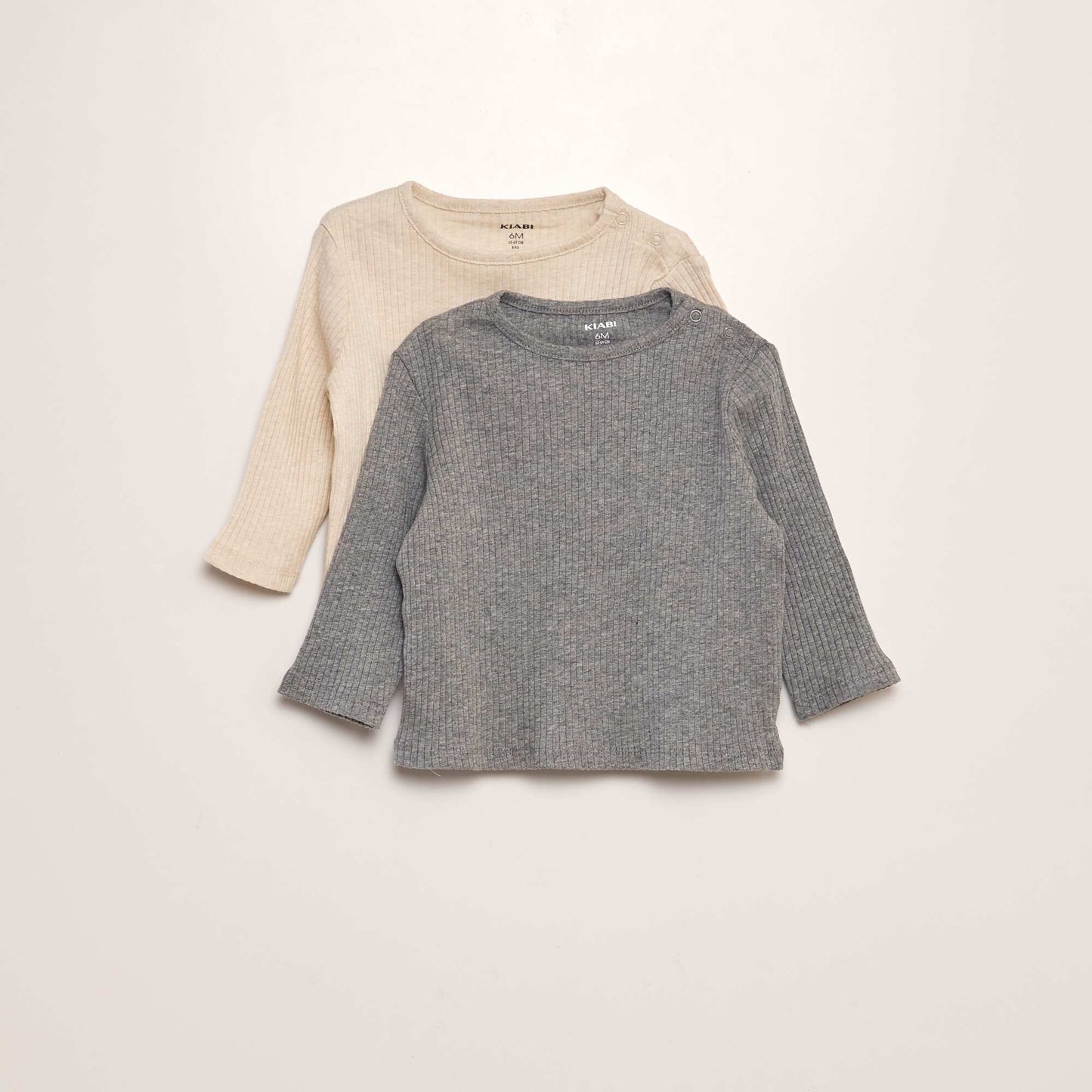 Lot de 2 t-shirts côtelés Gris/beige