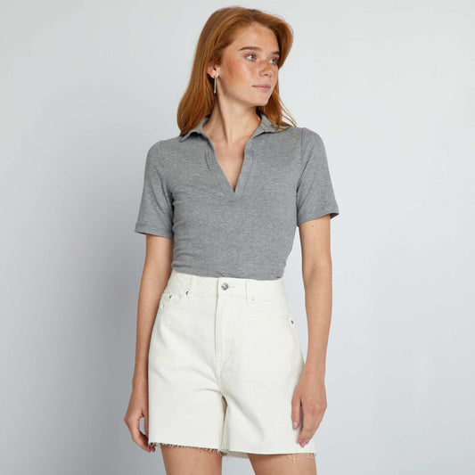 Short en jean taille haute Blanc