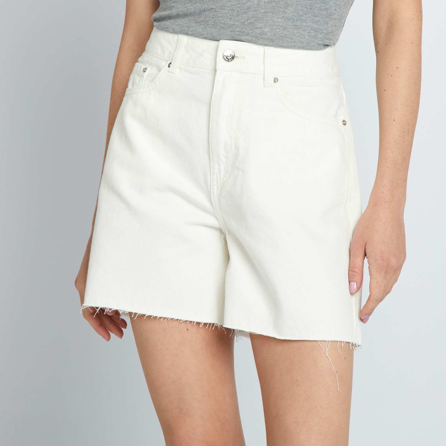 Short en jean taille haute Blanc