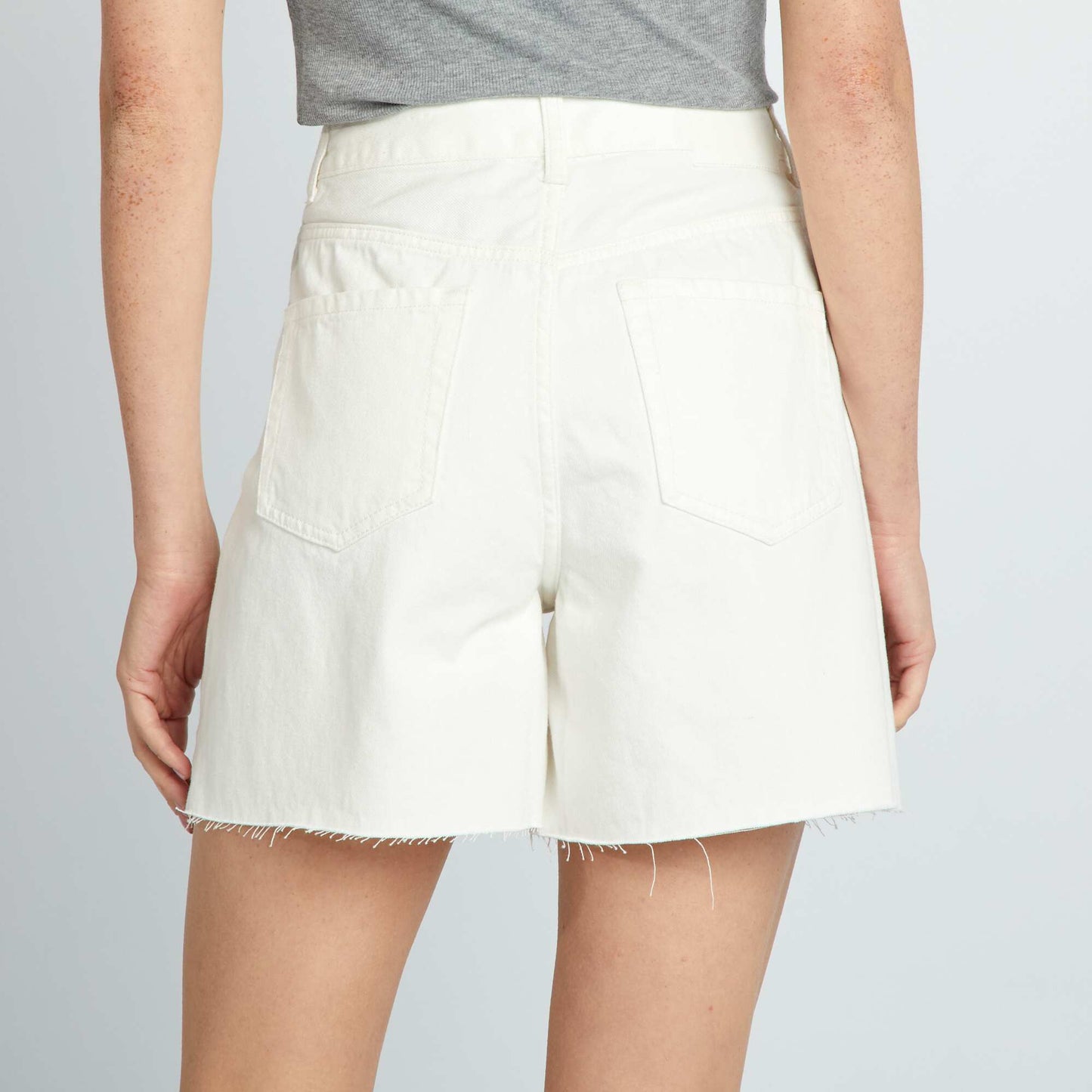 Short en jean taille haute Blanc