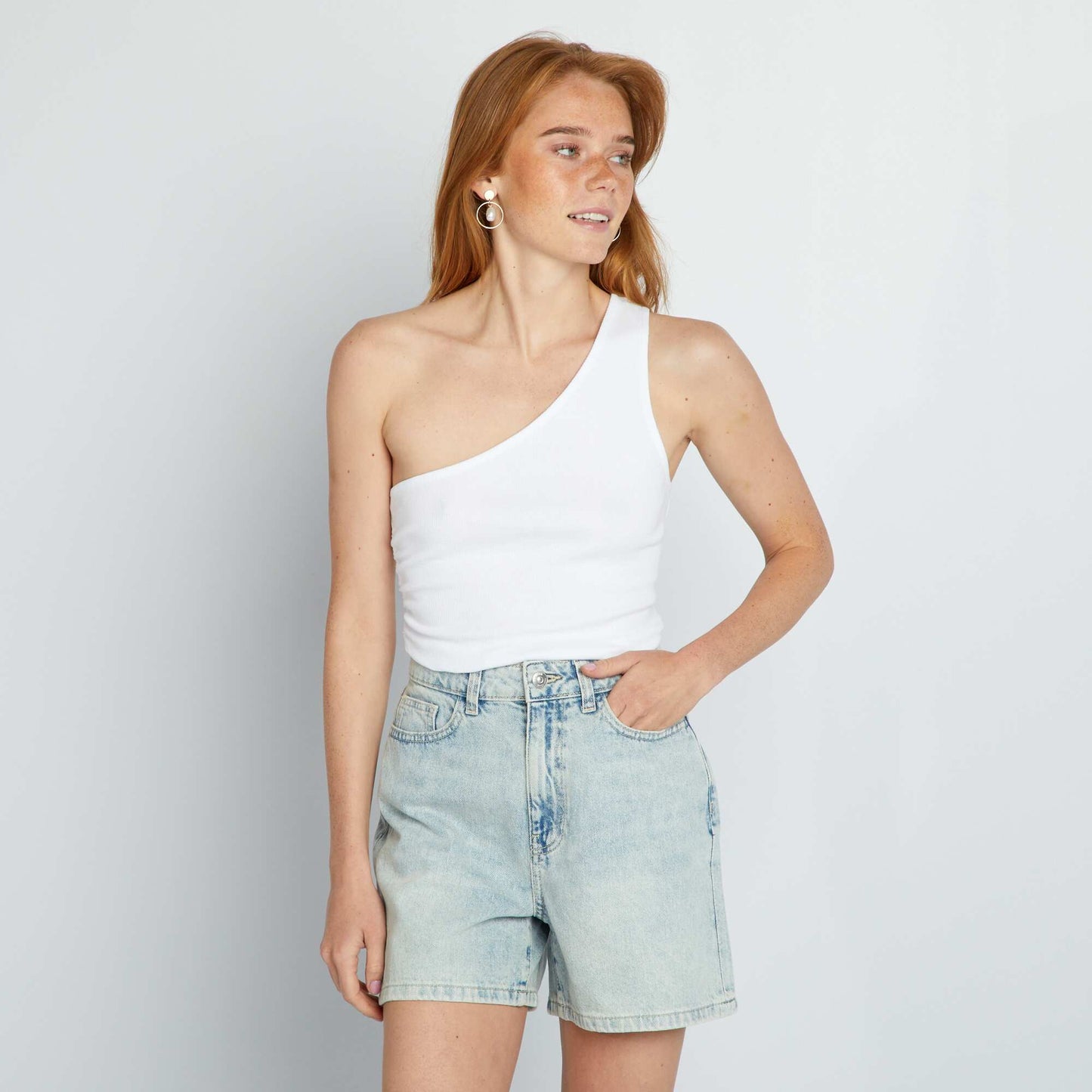 Short en jean taille haute Bleu clair