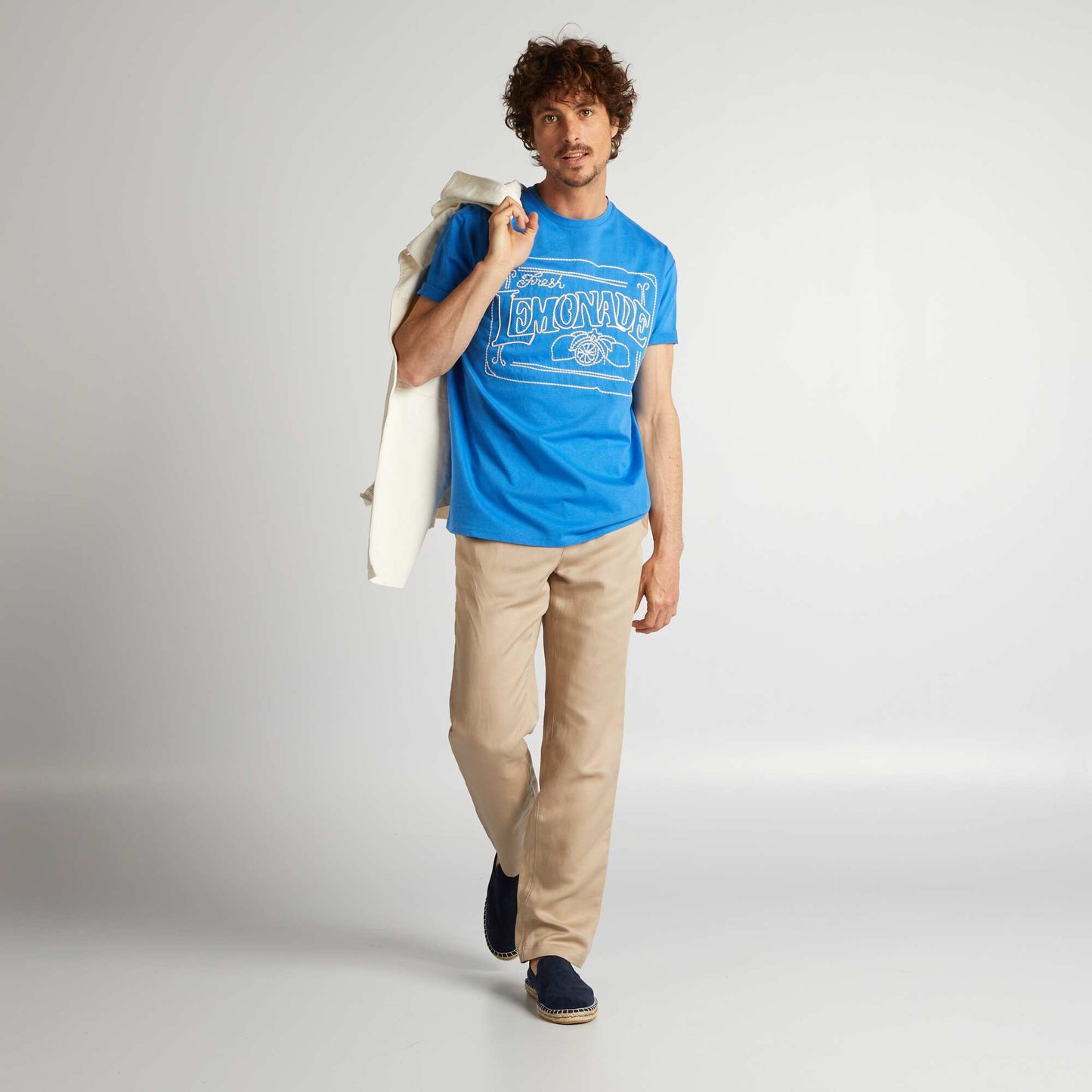 T-shirt en coton avec broderie Bleu