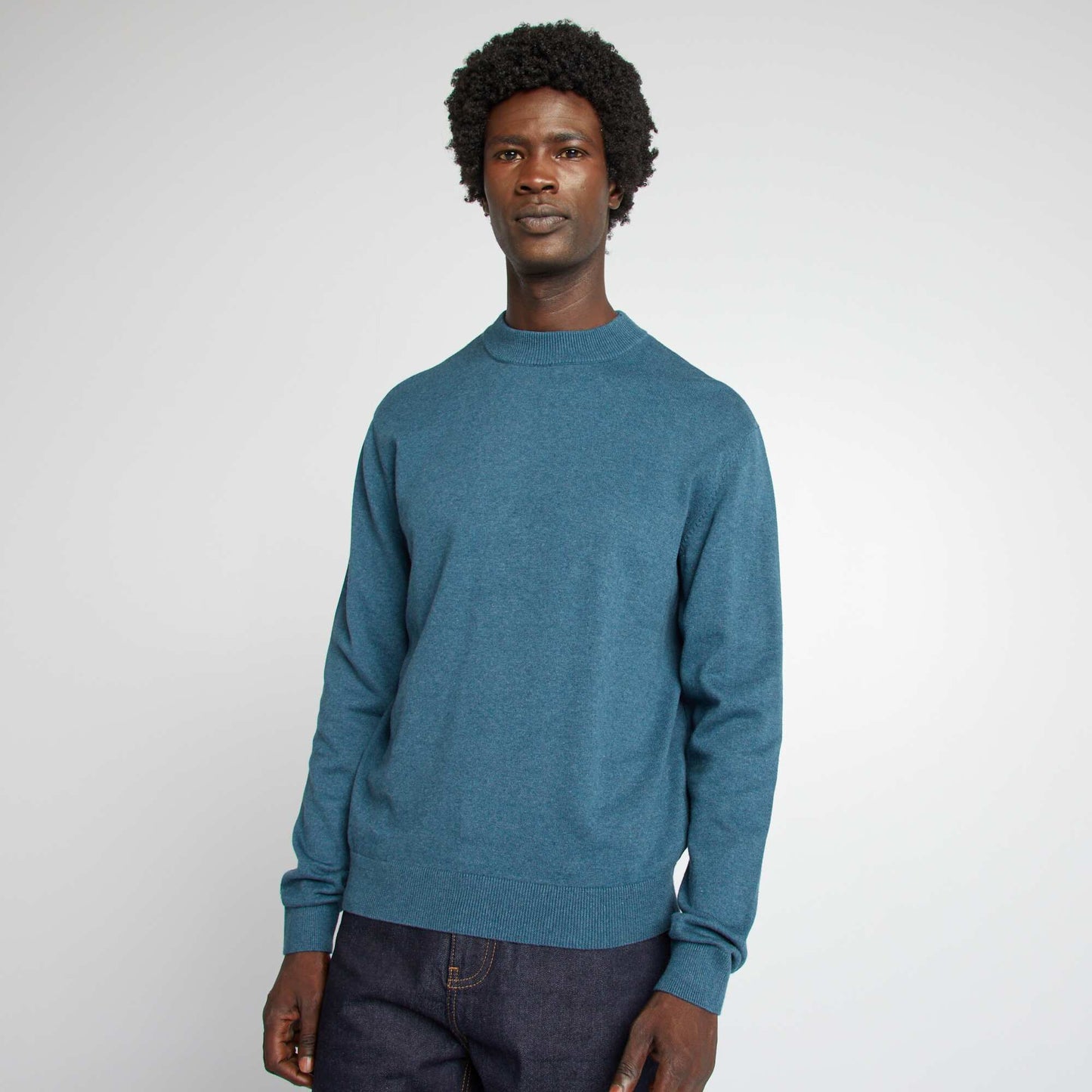 Pull uni col montant Bleu