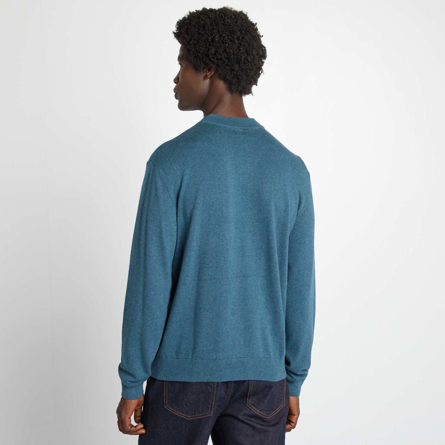 Pull uni col montant Bleu