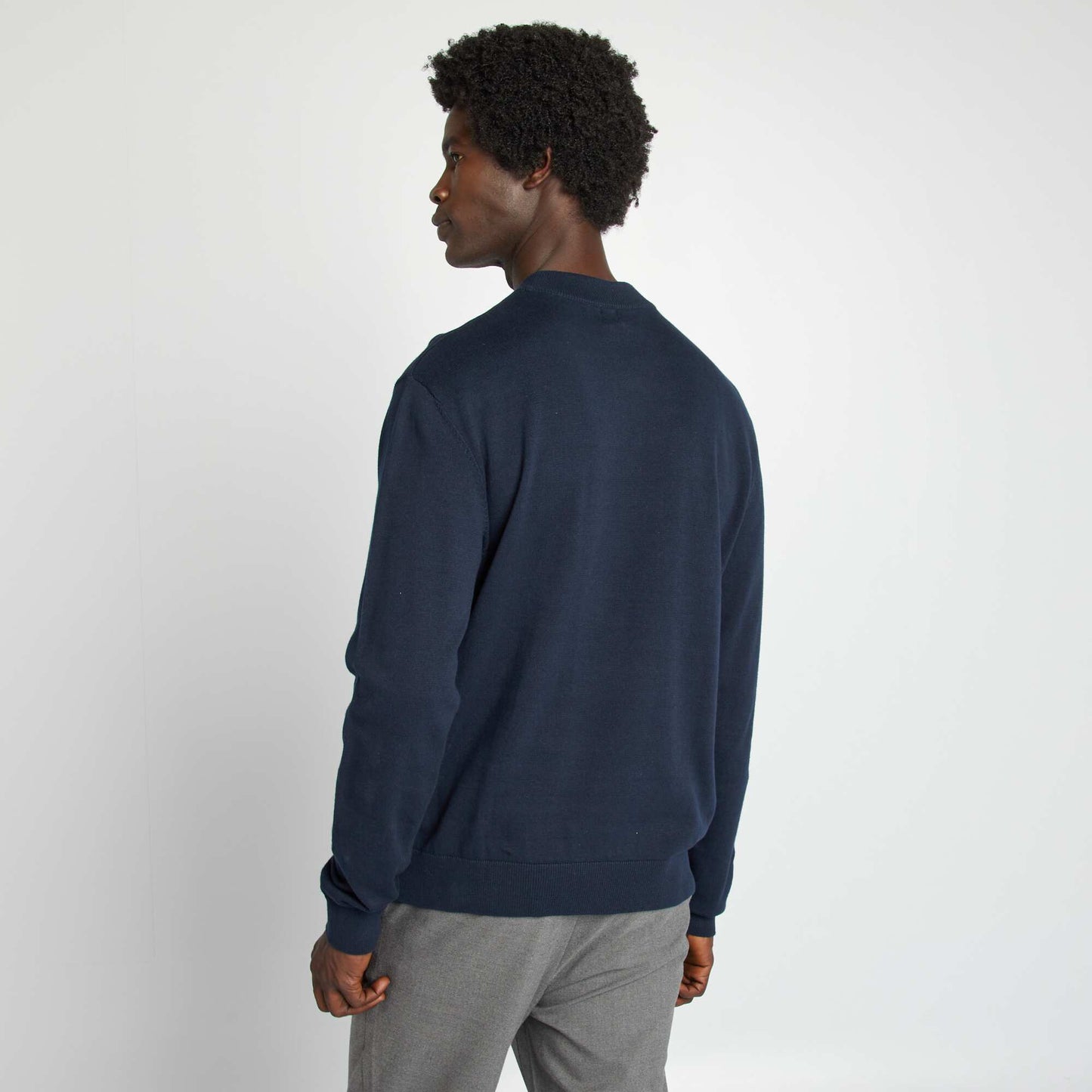 Pull uni col montant Bleu marine