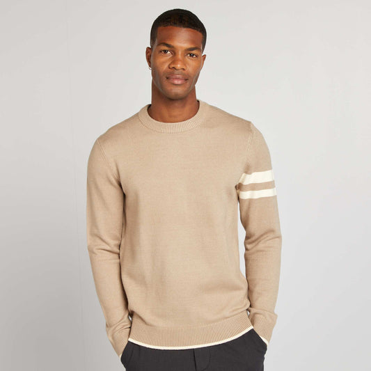 Pull à col rond avec rayures Beige