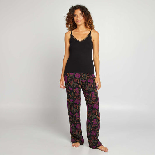 Pantalon de pyjama fleuri Noir