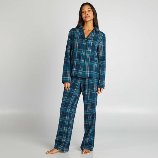 Ensemble pyjama chemise + pantalon à carreaux Vert carreaux