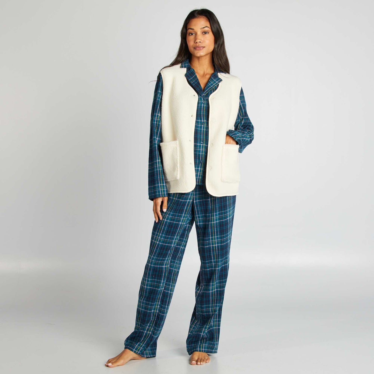 Ensemble pyjama chemise + pantalon à carreaux Vert carreaux