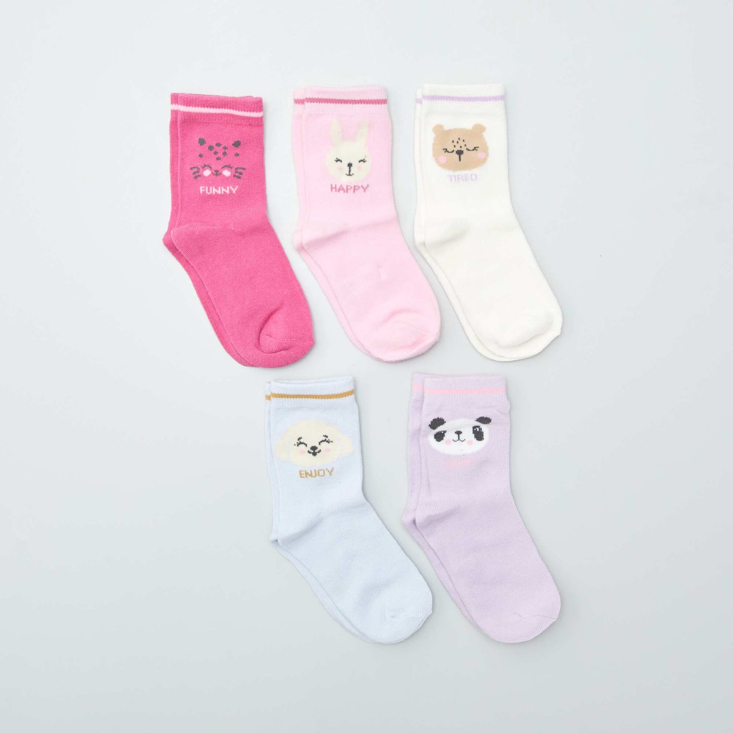 Lot de 5 paires de chaussettes colorées Rose/bleu/blanc