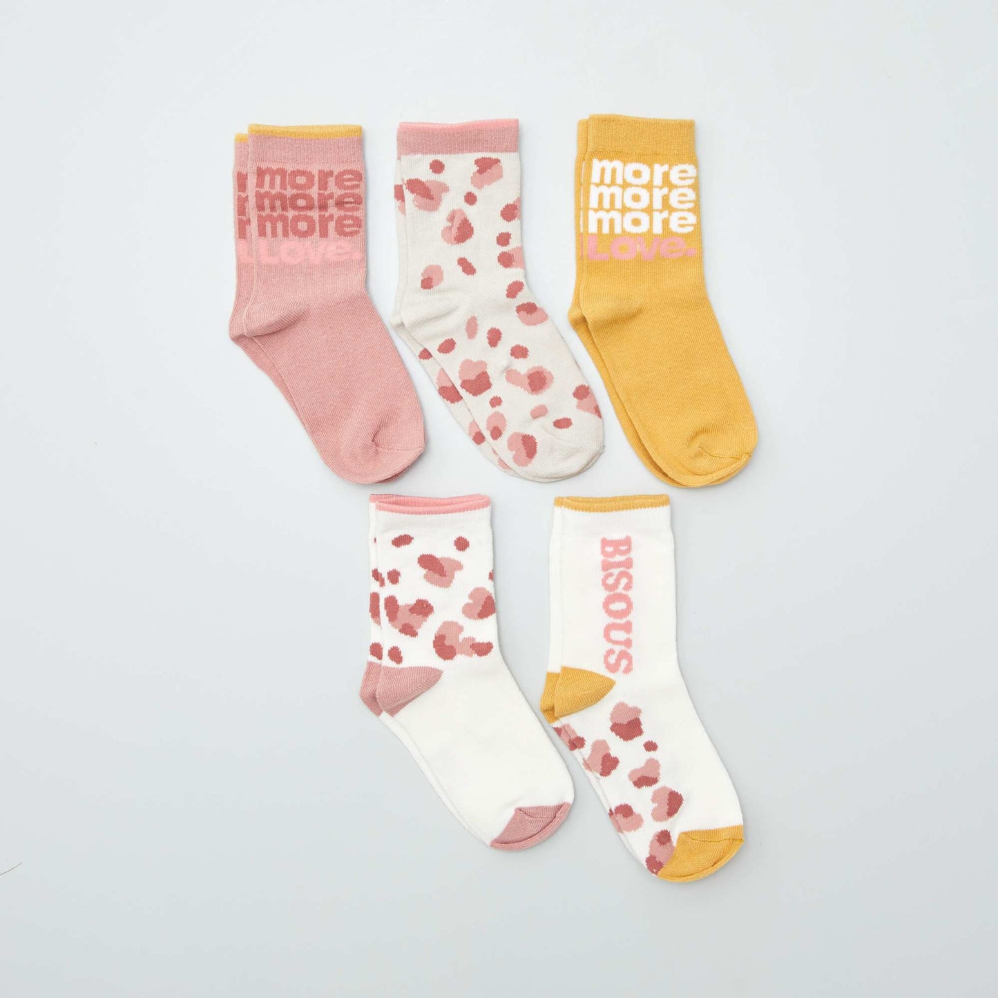 Lot de 5 paires de chaussettes colorées Jaune/rose