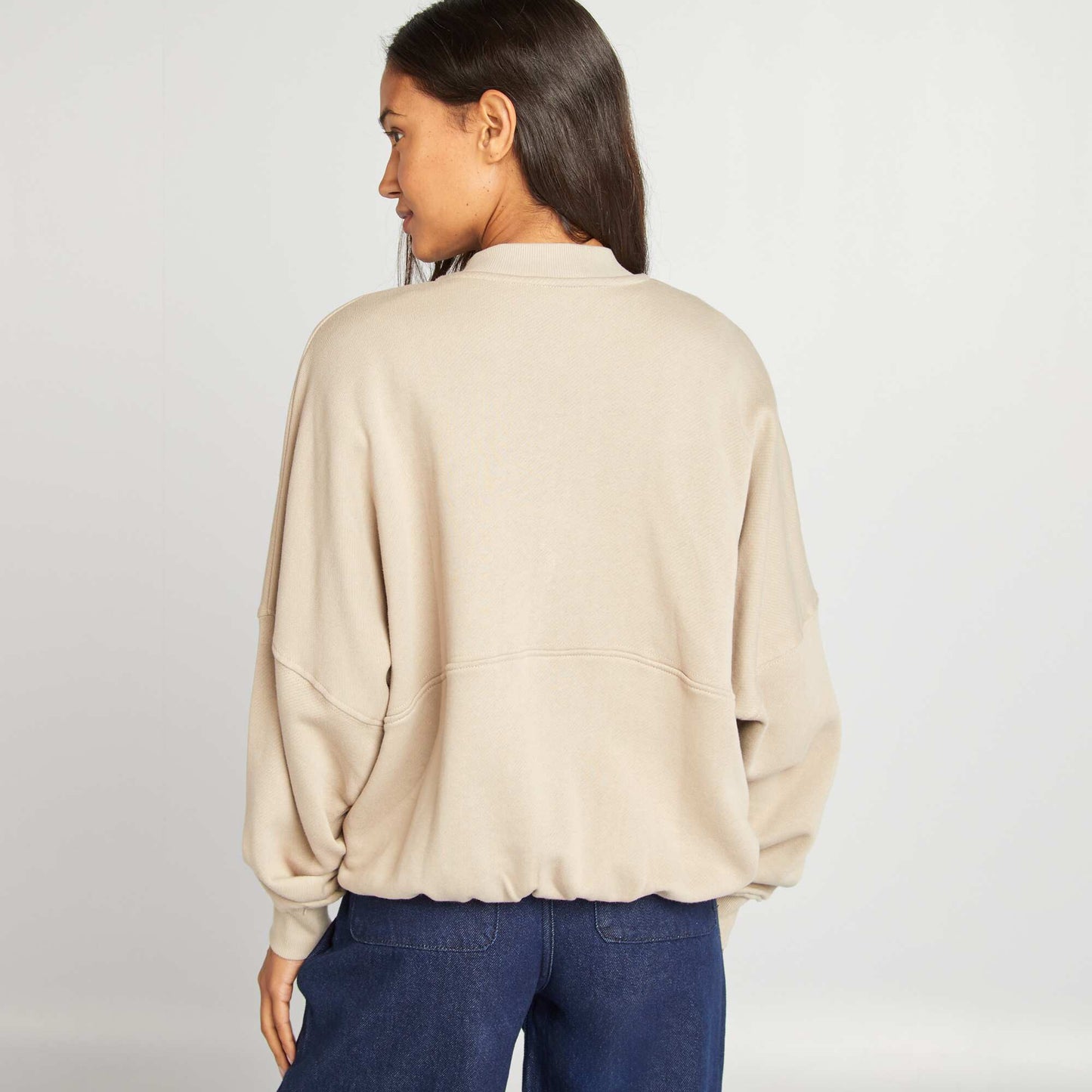 Sweat oversize zippé en molleton beige