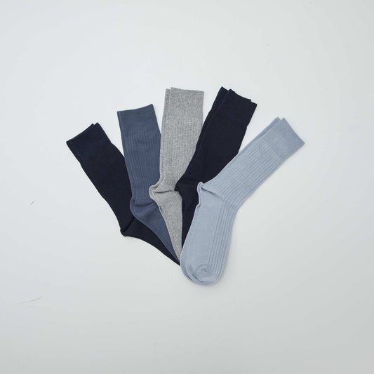 Lot de 5 chaussettes côtelées BLEU/GRIS