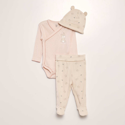 Set body forme croisée + legging avec pied + bonnet - 3 pièces Rose