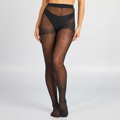 Collants plumetis à cœur noir