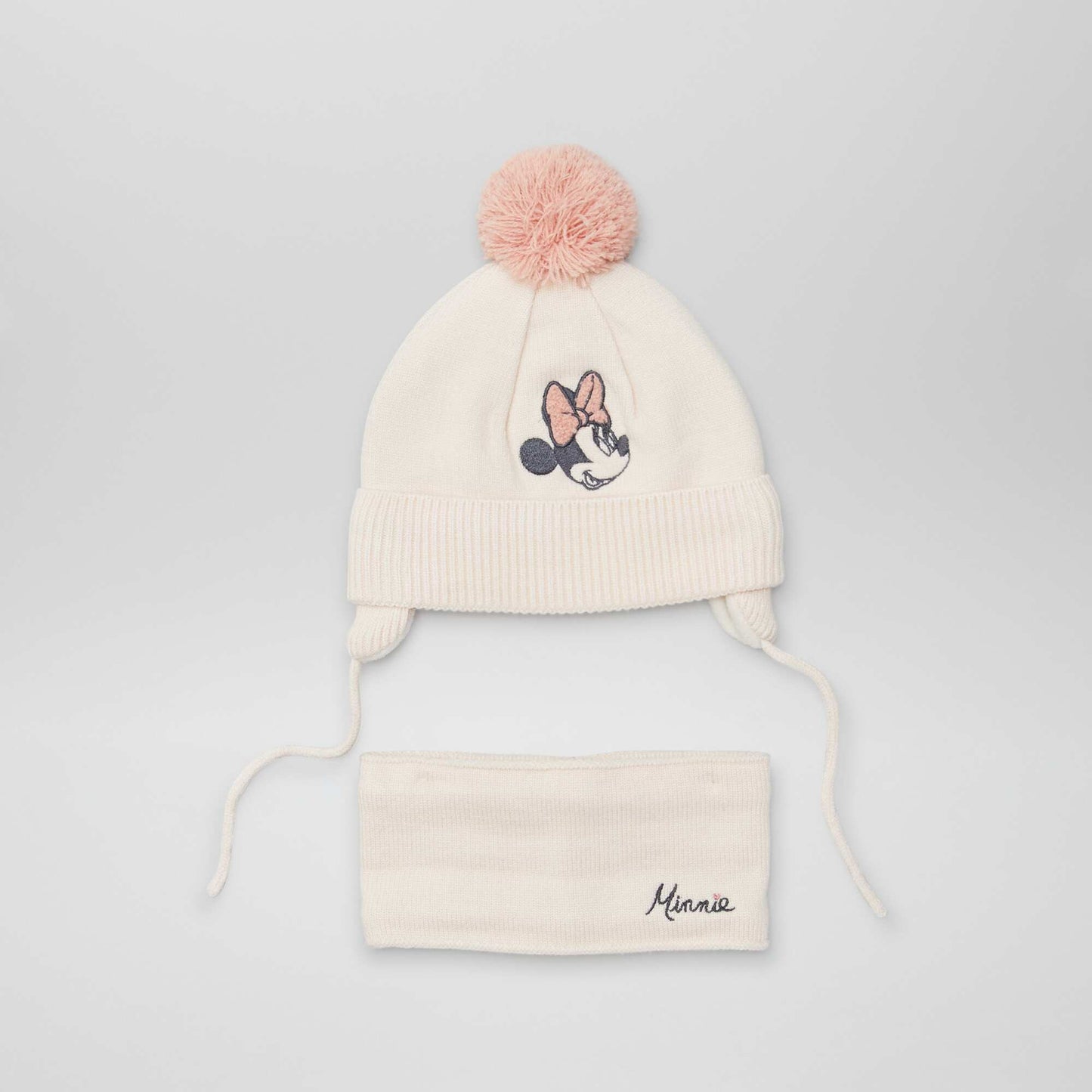 Bonnet + snood 'Minnie' doublés en polaire Rose