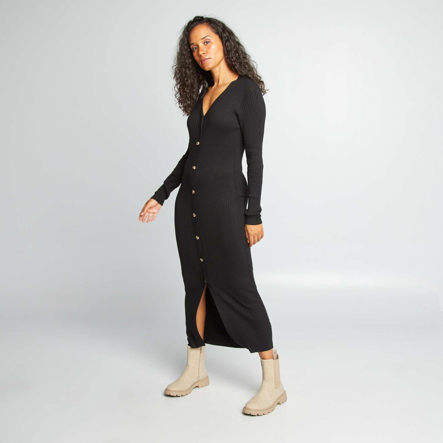 Robe longue fuseau côtelée noir