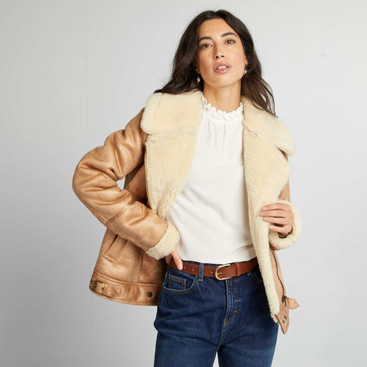 Blouson aviateur fourré Beige