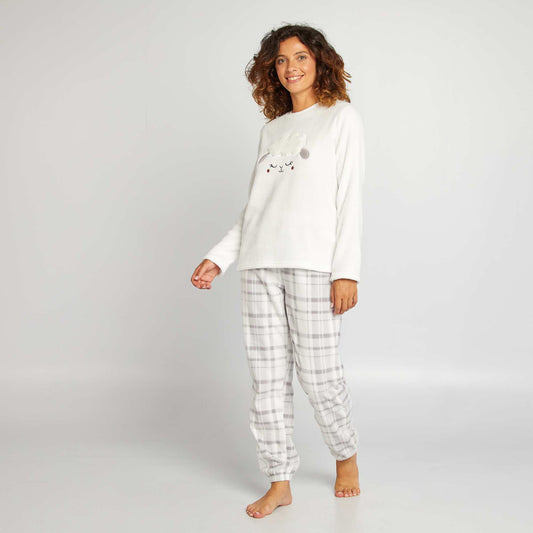 Pyjama sweat + pantalon en polaire - 2 pièces Blanc