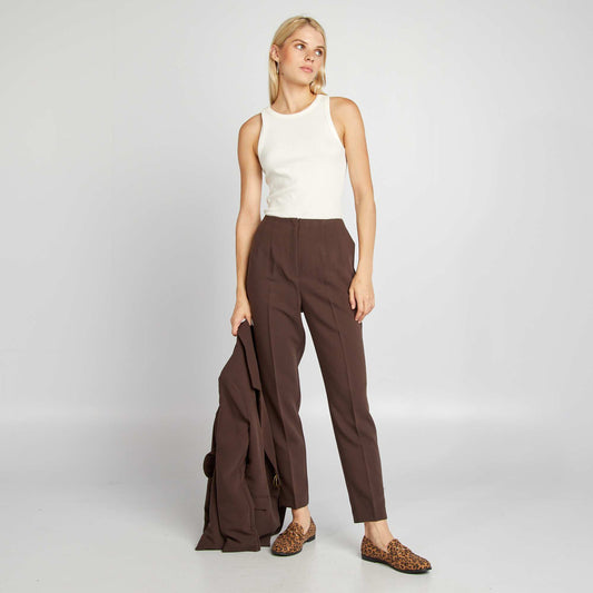 Pantalon cigarette taille haute Marron