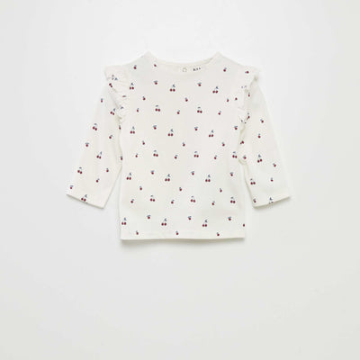 Tee-shirt avec épaules volantées Blanc cerise