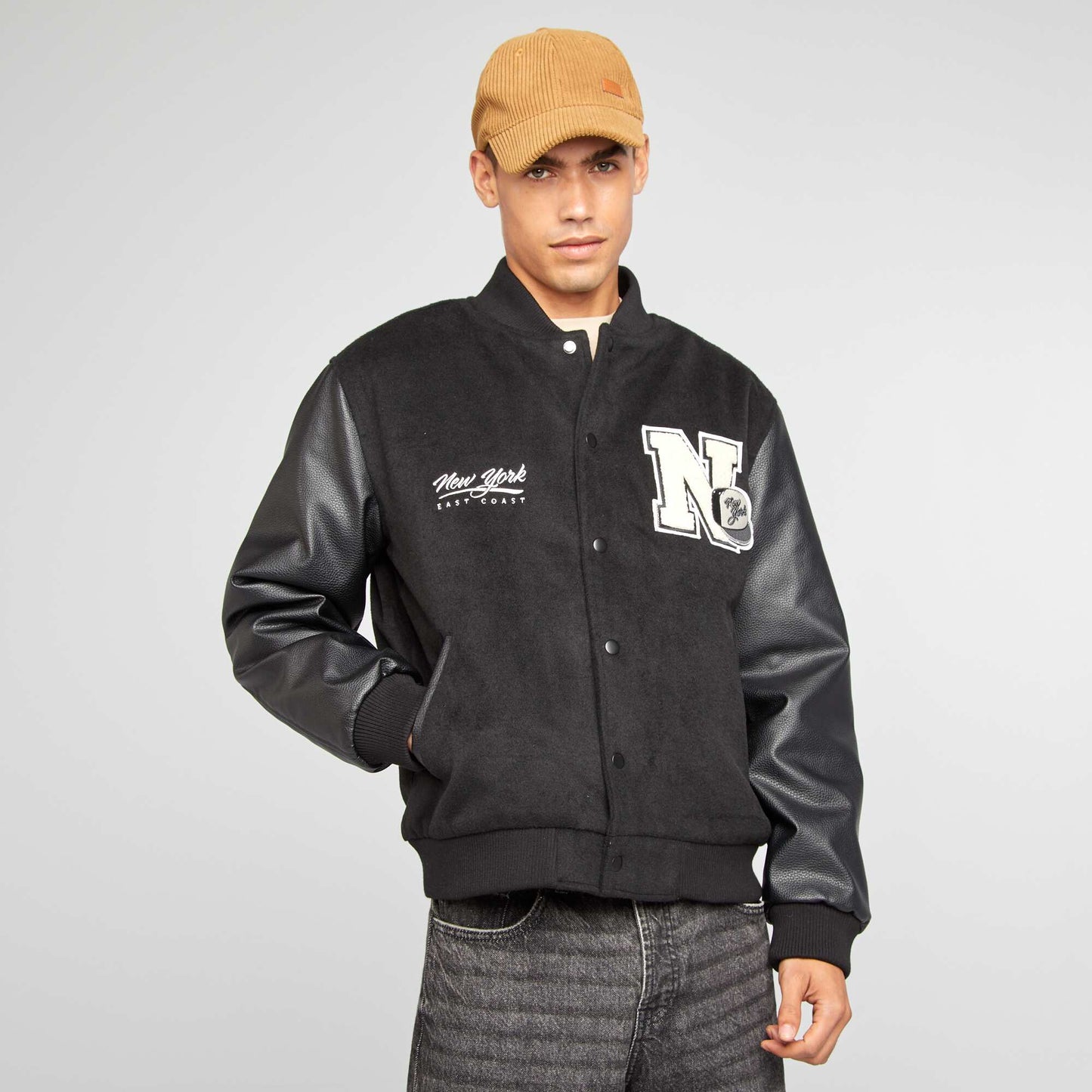 Blouson aviateur bi-matière Noir