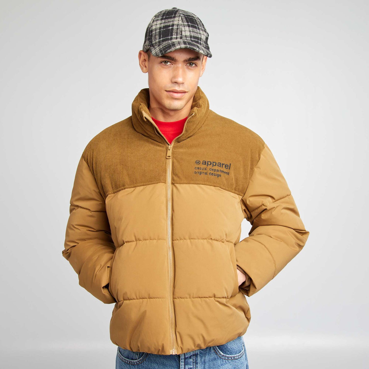 Blouson matelassé avec velours Beige