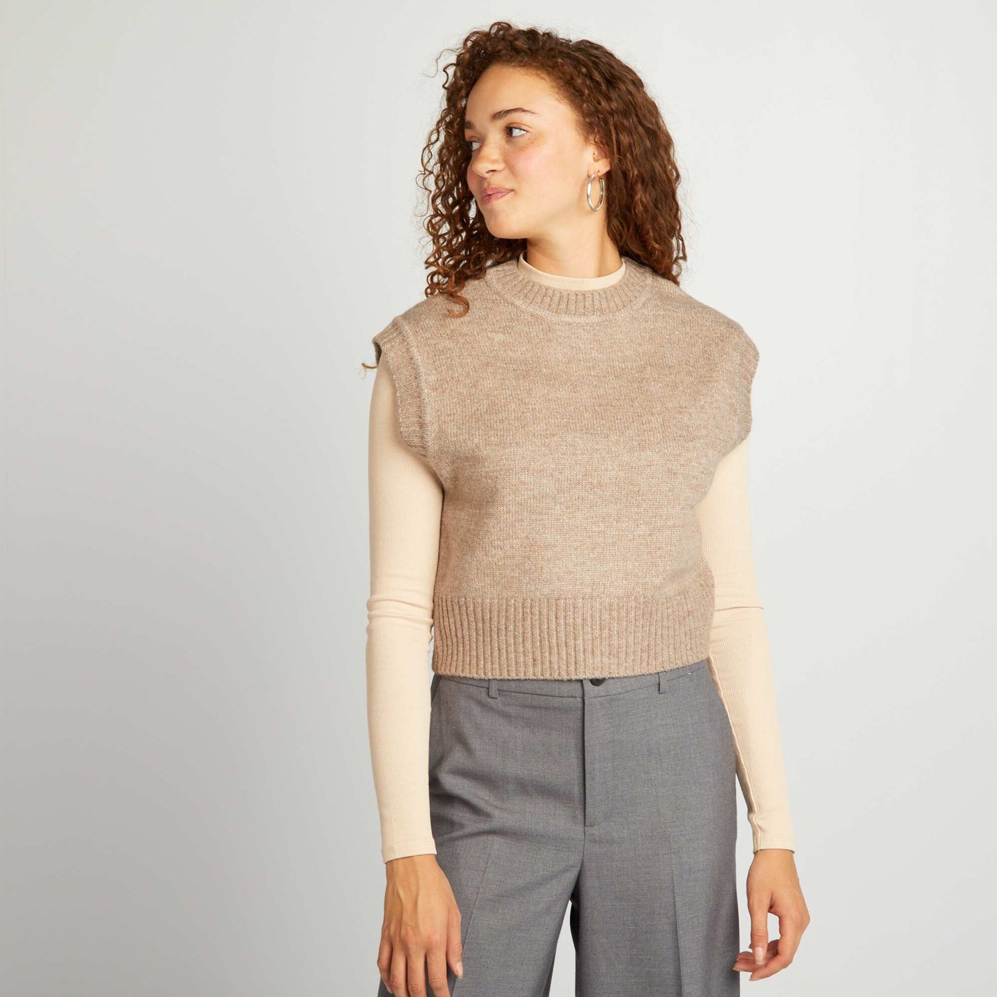 Pull en maille sans manches Beige