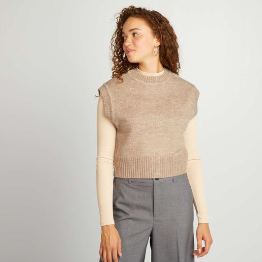 Pull en maille sans manches Beige