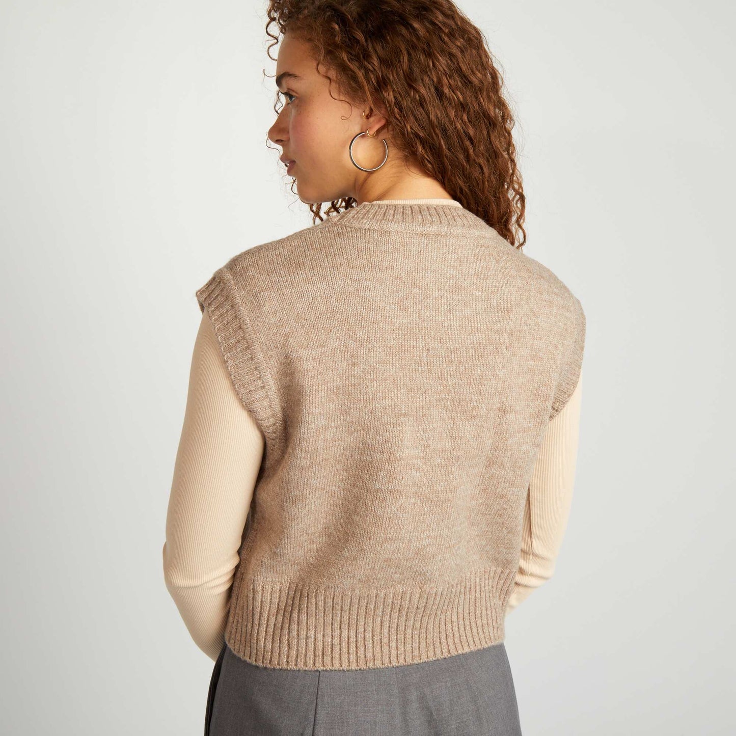 Pull en maille sans manches Beige