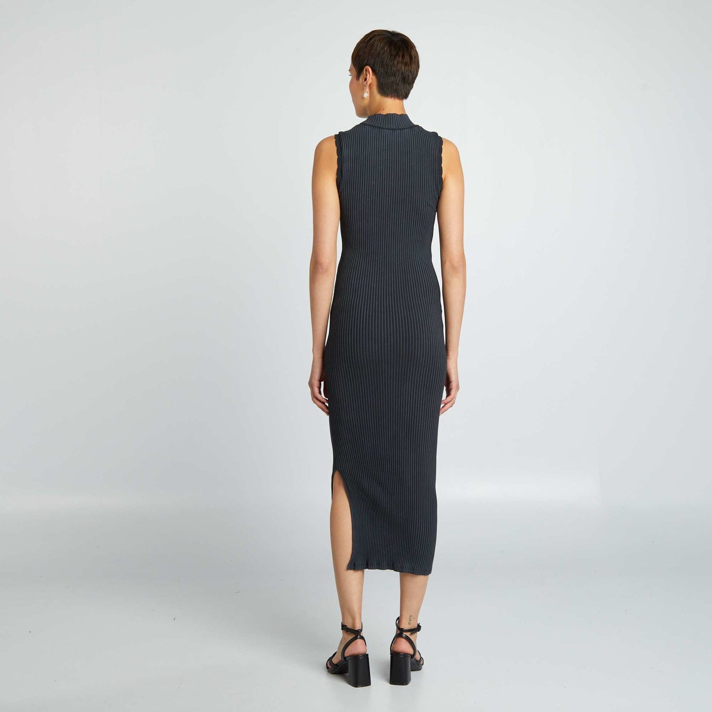 Robe longue côtelé en matière stretch Noir