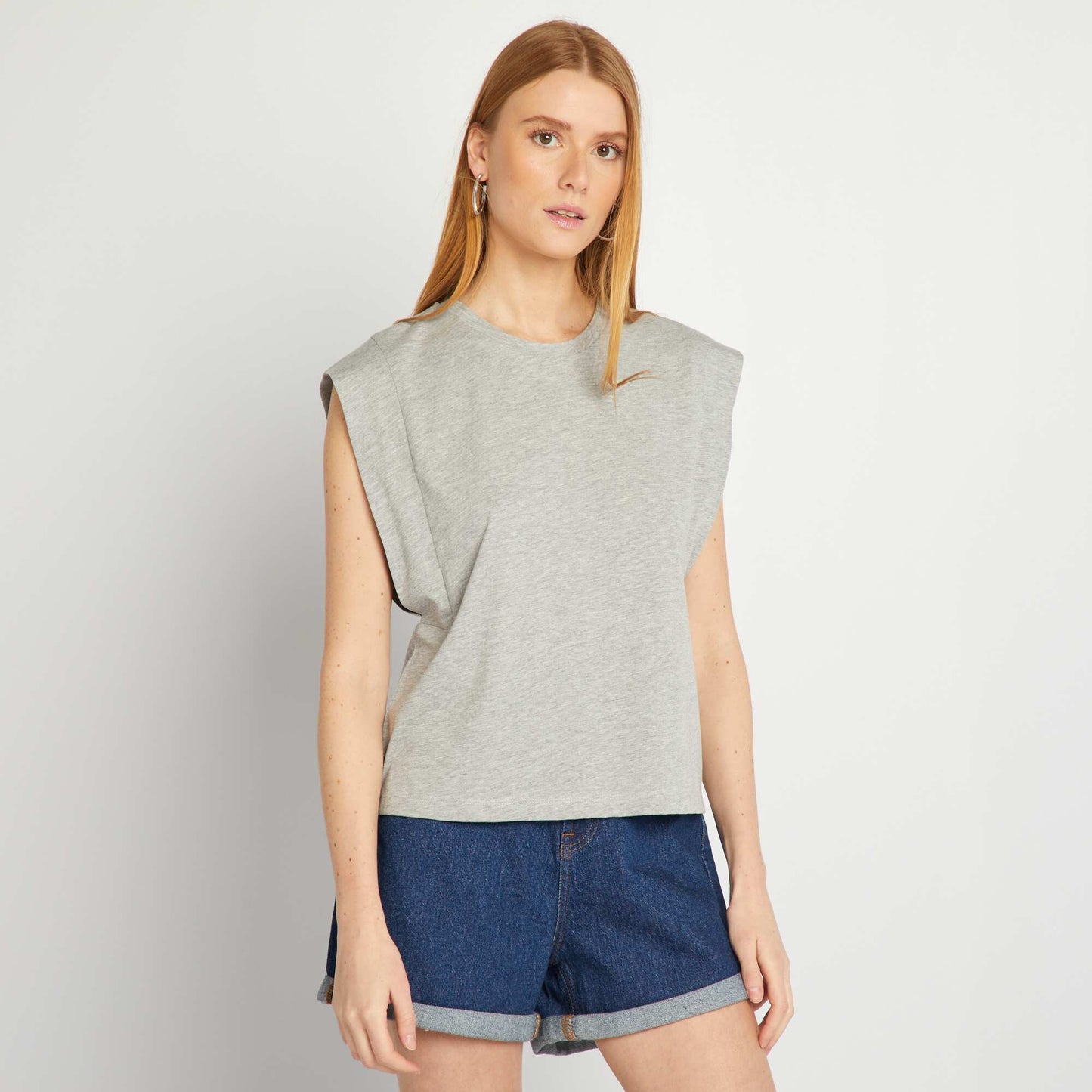 T-shirt uni sans manches Gris