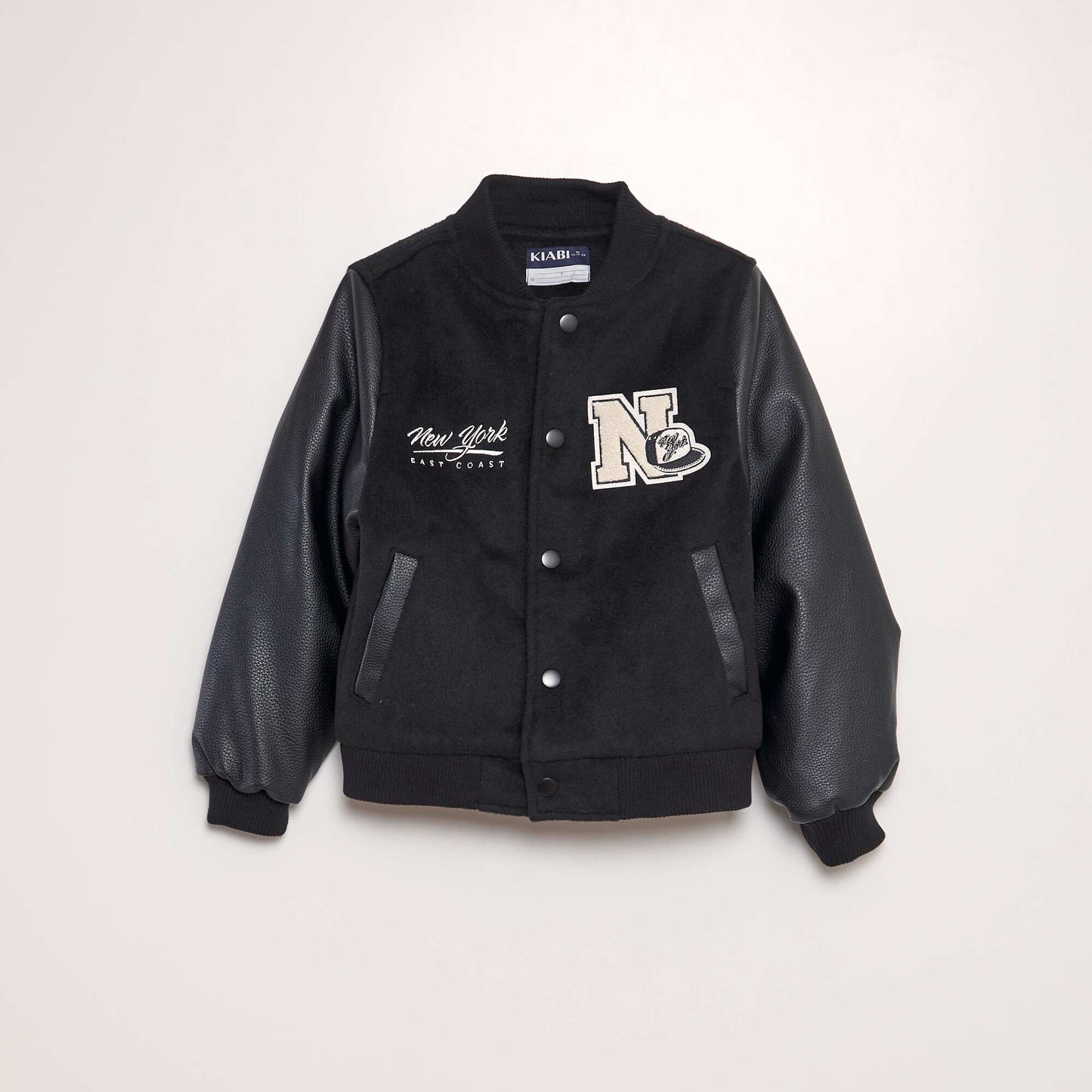 Blouson style campus bi-matière Noir