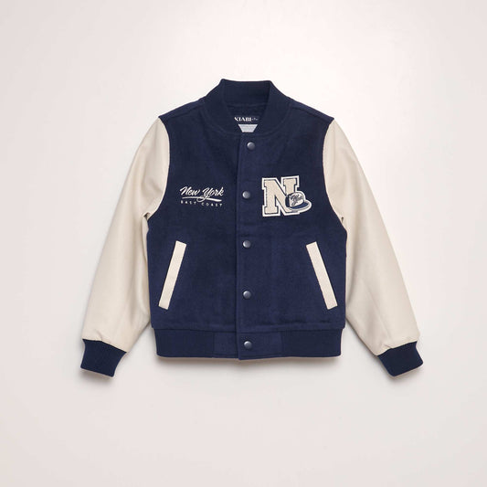 Blouson style campus bi-matière Bleu