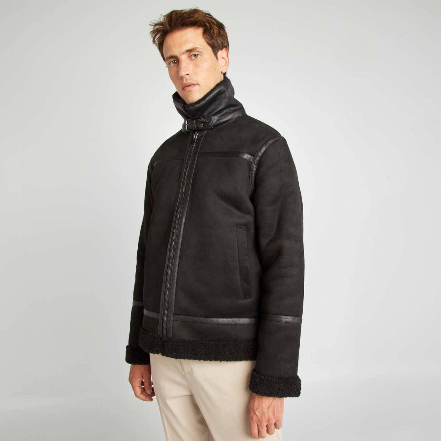 Blouson en suédine et sherpa noir