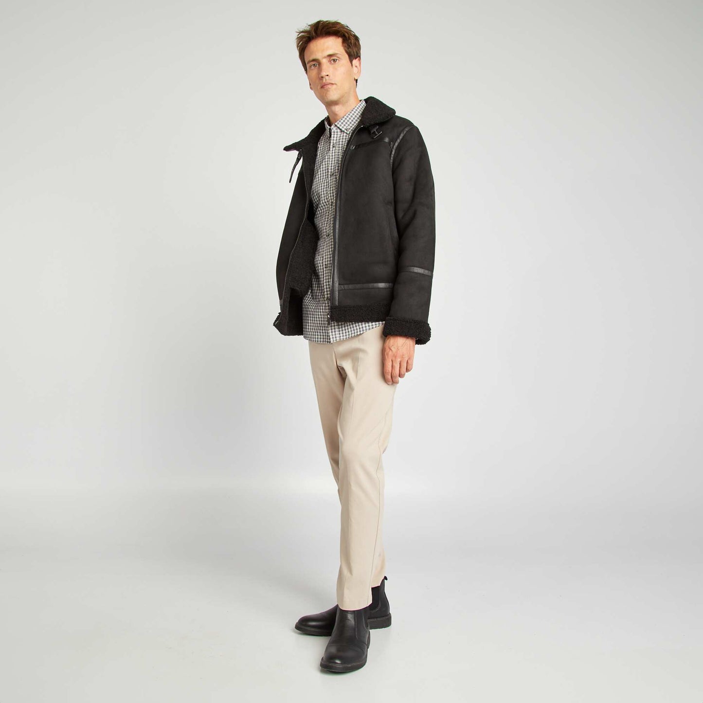 Blouson en suédine et sherpa noir