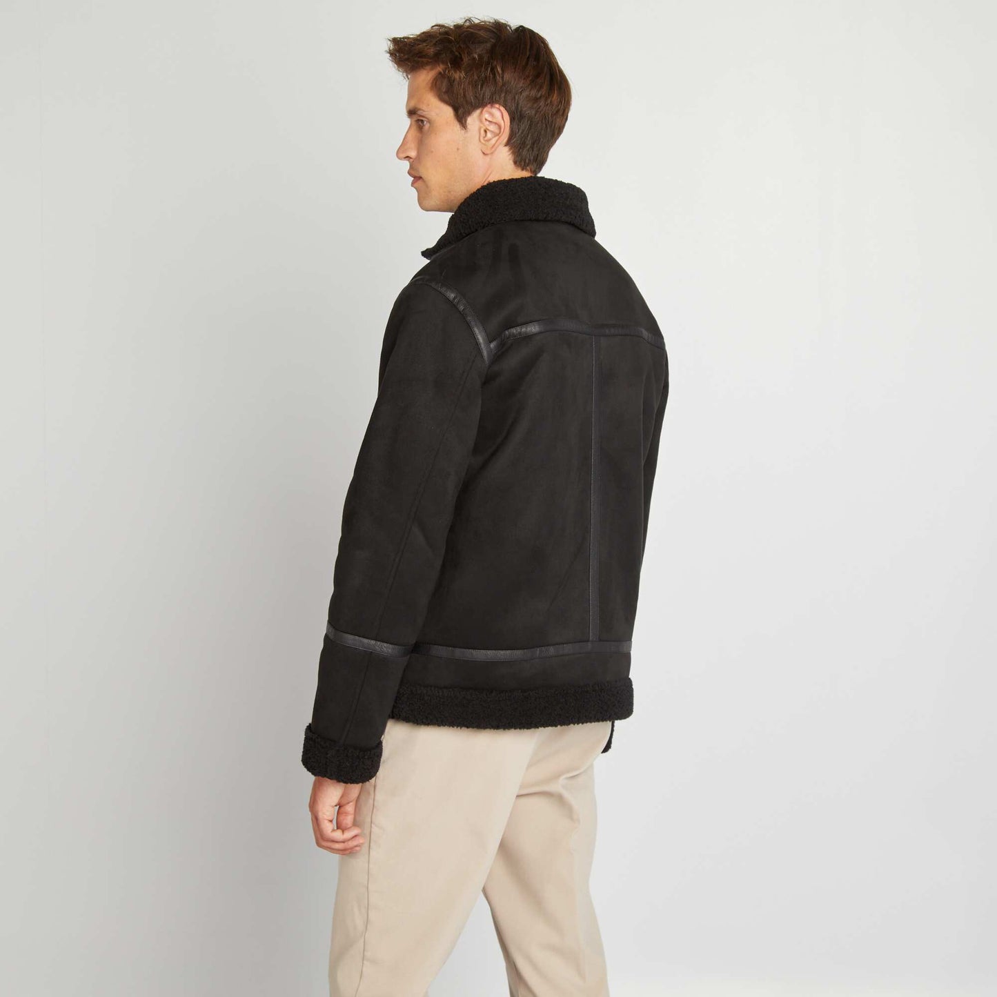 Blouson en suédine et sherpa noir