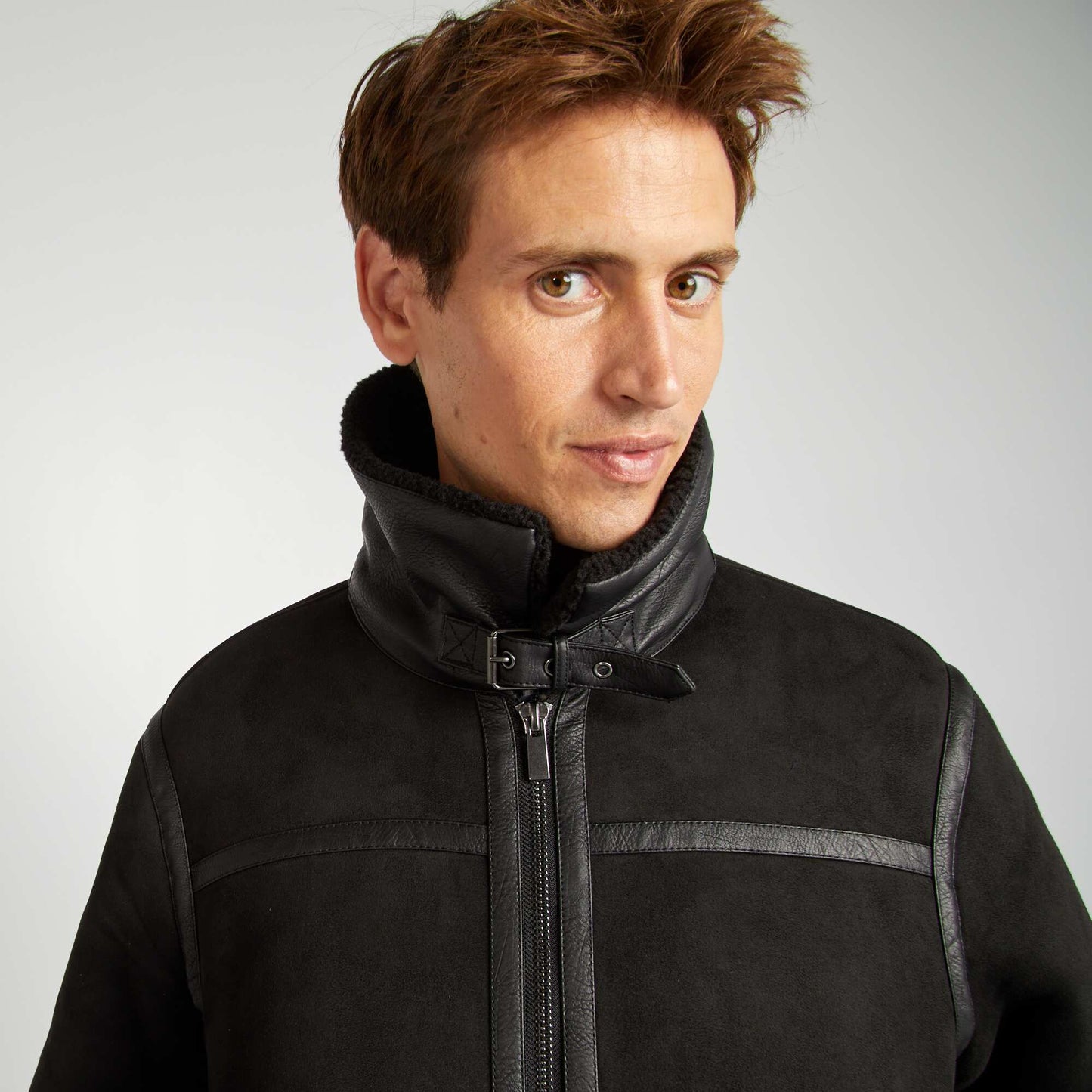 Blouson en suédine et sherpa noir