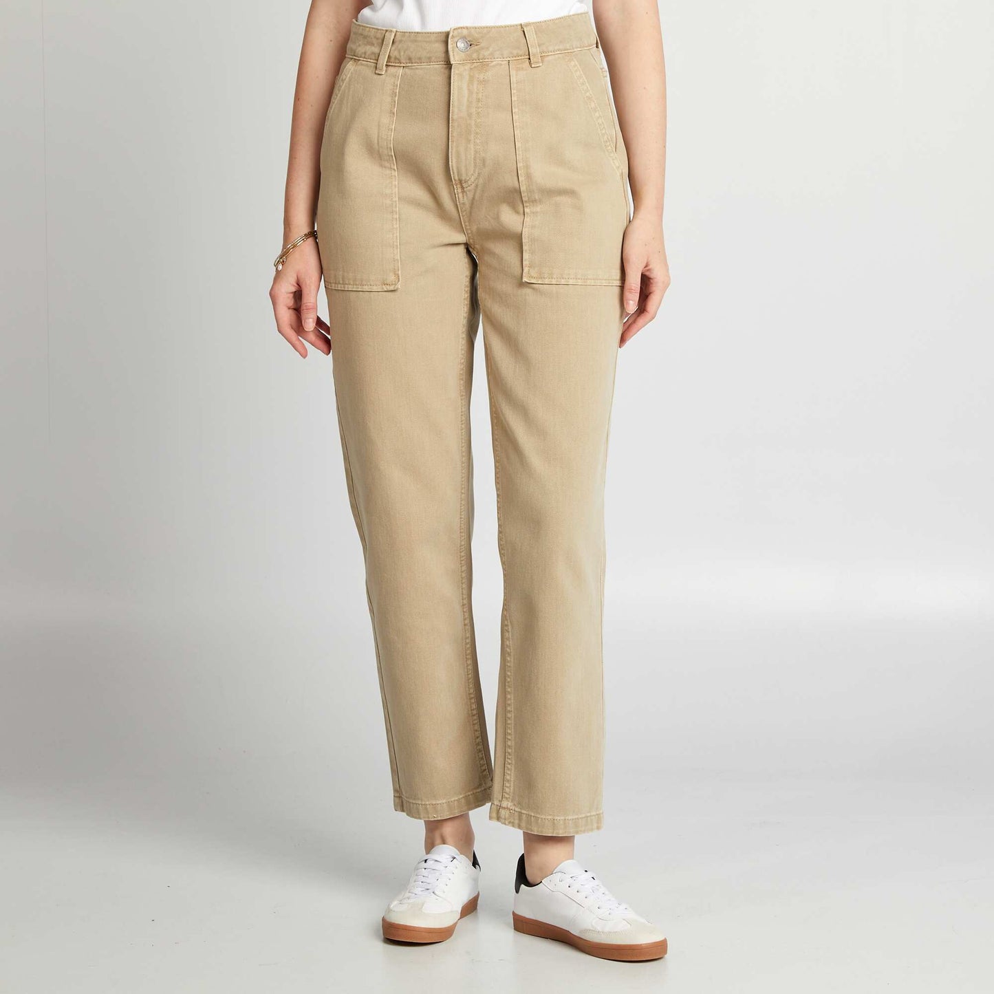 Pantalon straight en coton Taupe