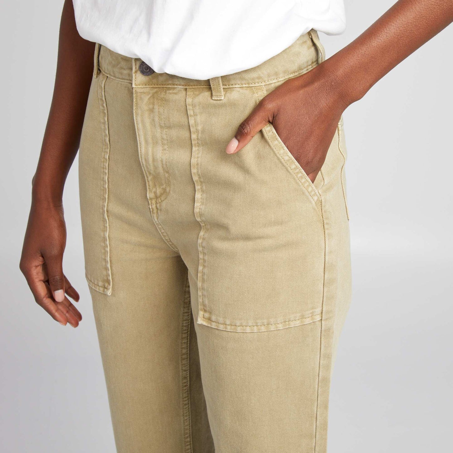 Pantalon straight en coton Kaki