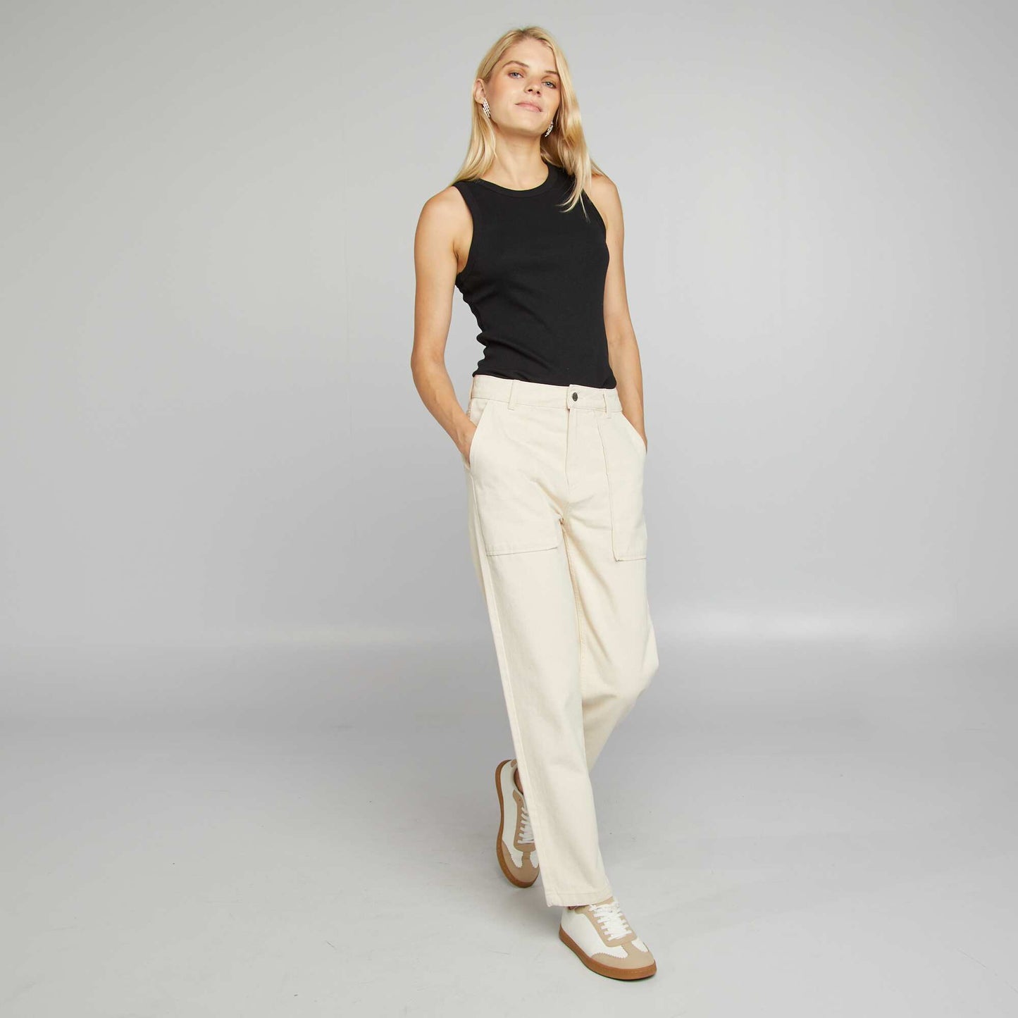 Pantalon straight en coton Blanc