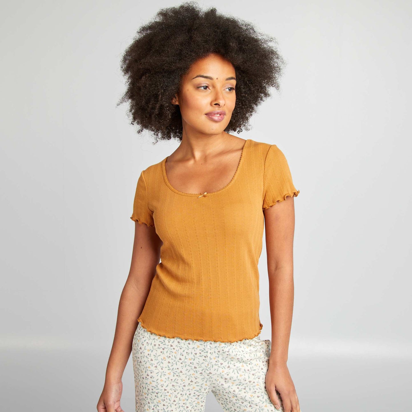 Tee-shirt de pyjama en maille pointelle Camel